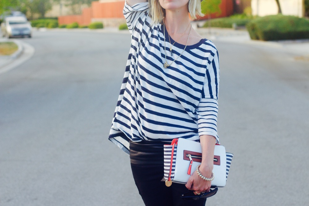 off the shoulder striped tee