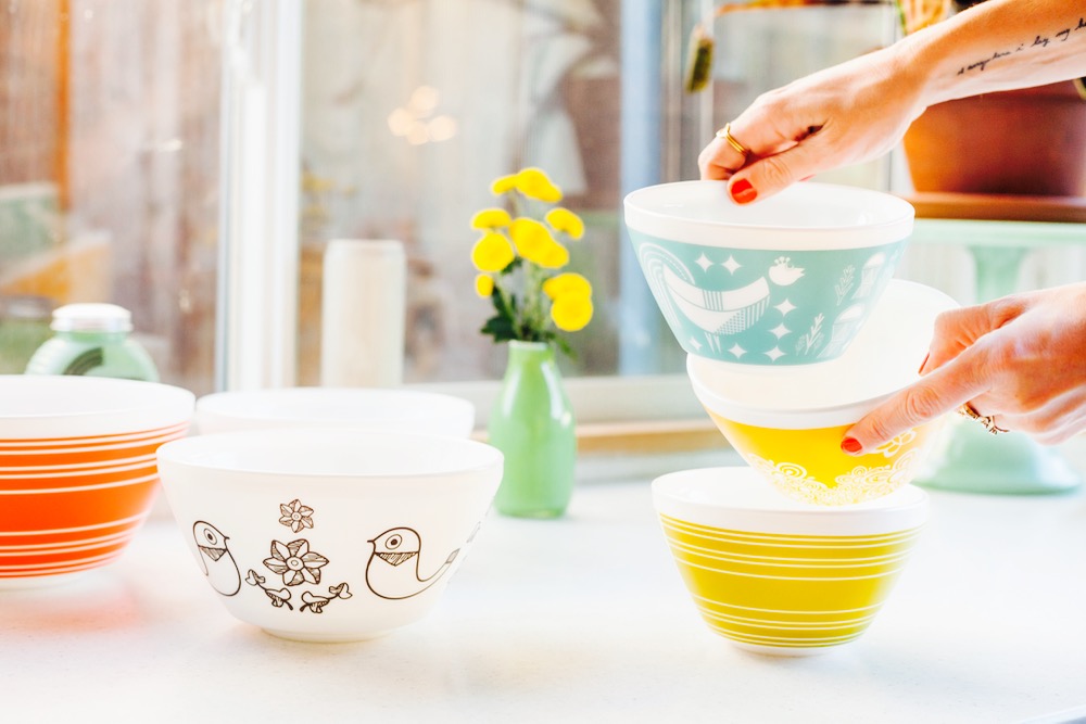 Vintage Charm retro bowls inspired by Pyrex patterns from the 1950s and 1960s