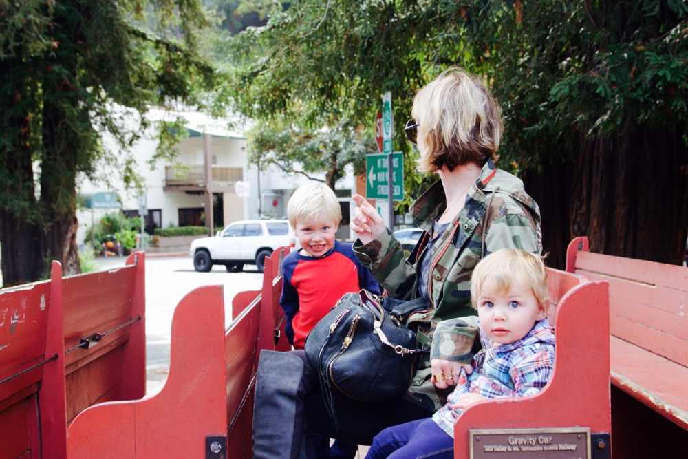 Kids in a gravity car in Mill Valley, California
