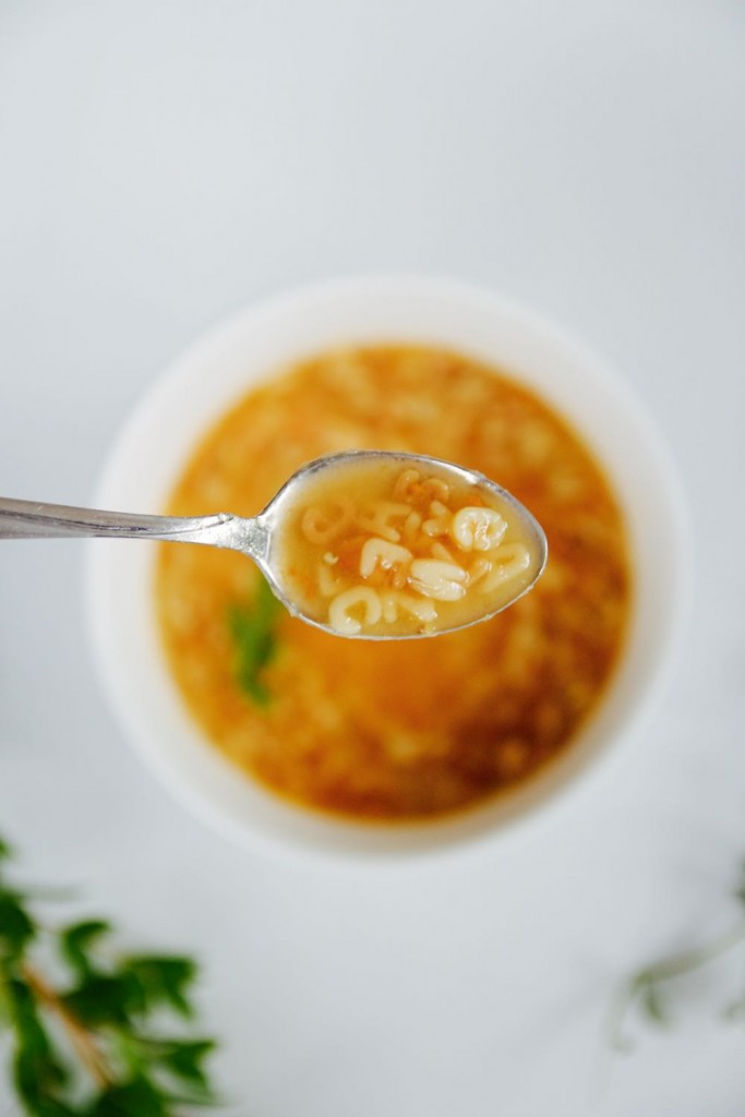 sopa de fideo, a traditional mexican comfort food containing alphabet shaped pasta
