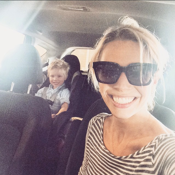 Jordan Reid and her son in a car