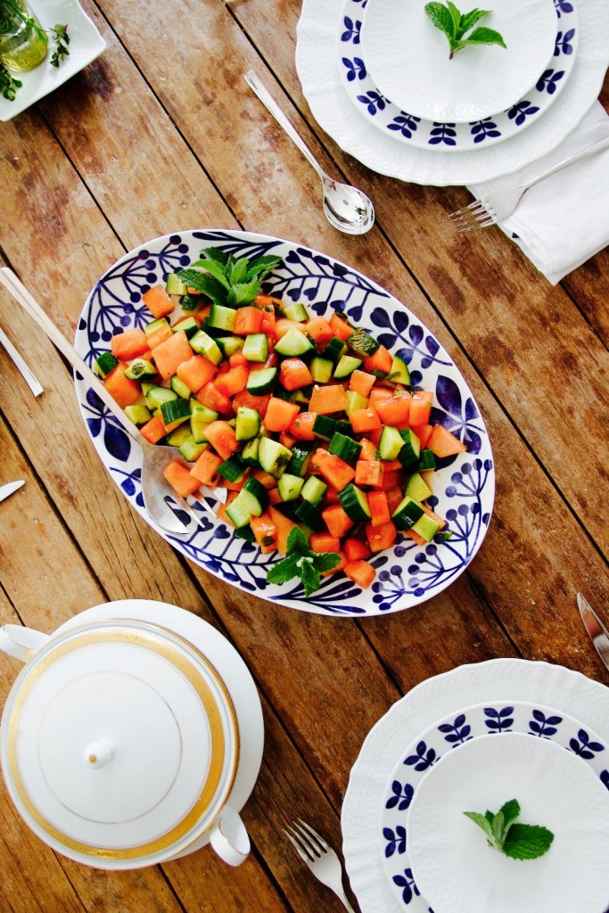 Cucumber and watermelon salad with hoisin dressing