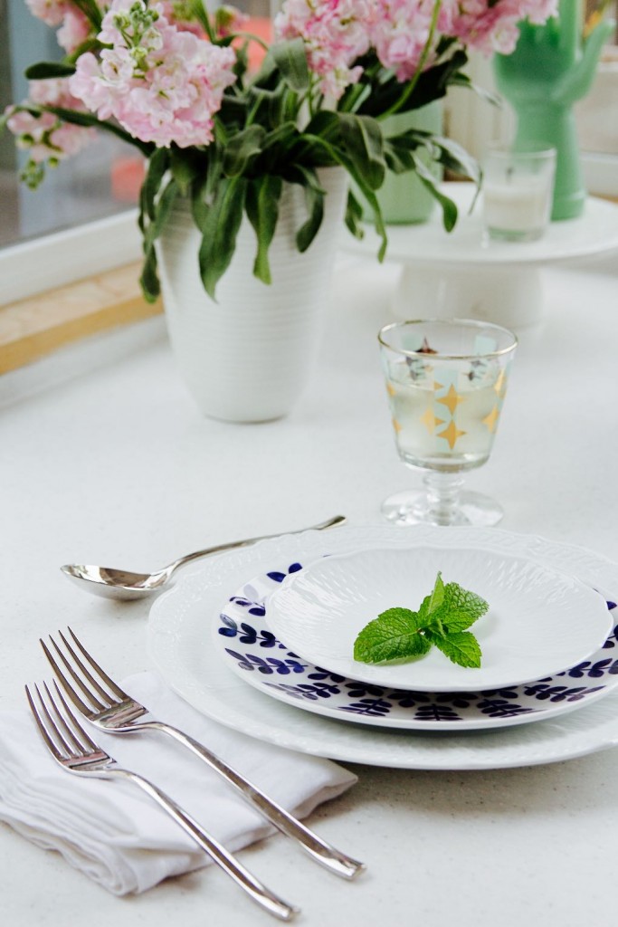 Noritake blue and white china on a white background