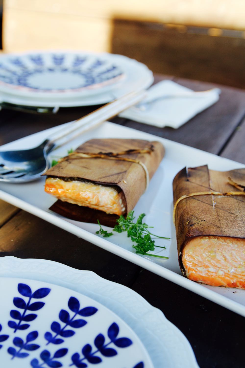 Cedar plank salmon with asian marinade