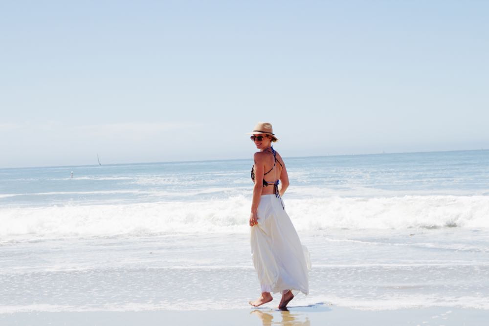long white chiffon skirt on the beach