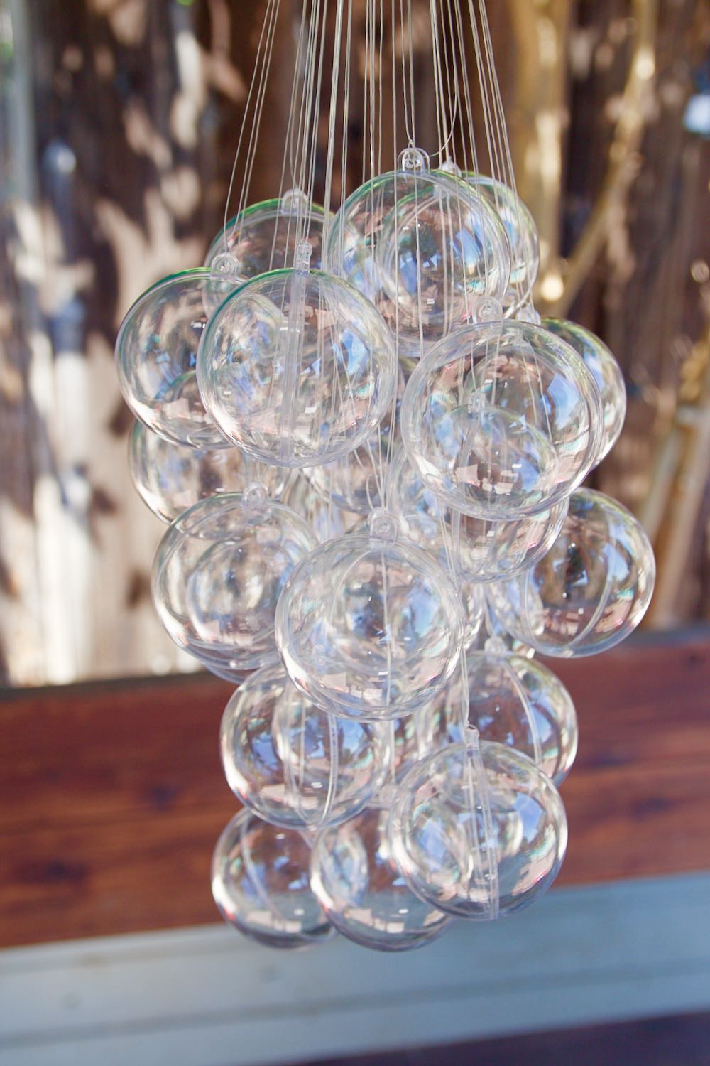 Easy and inexpensive bubble chandelier made from plastic bubbles