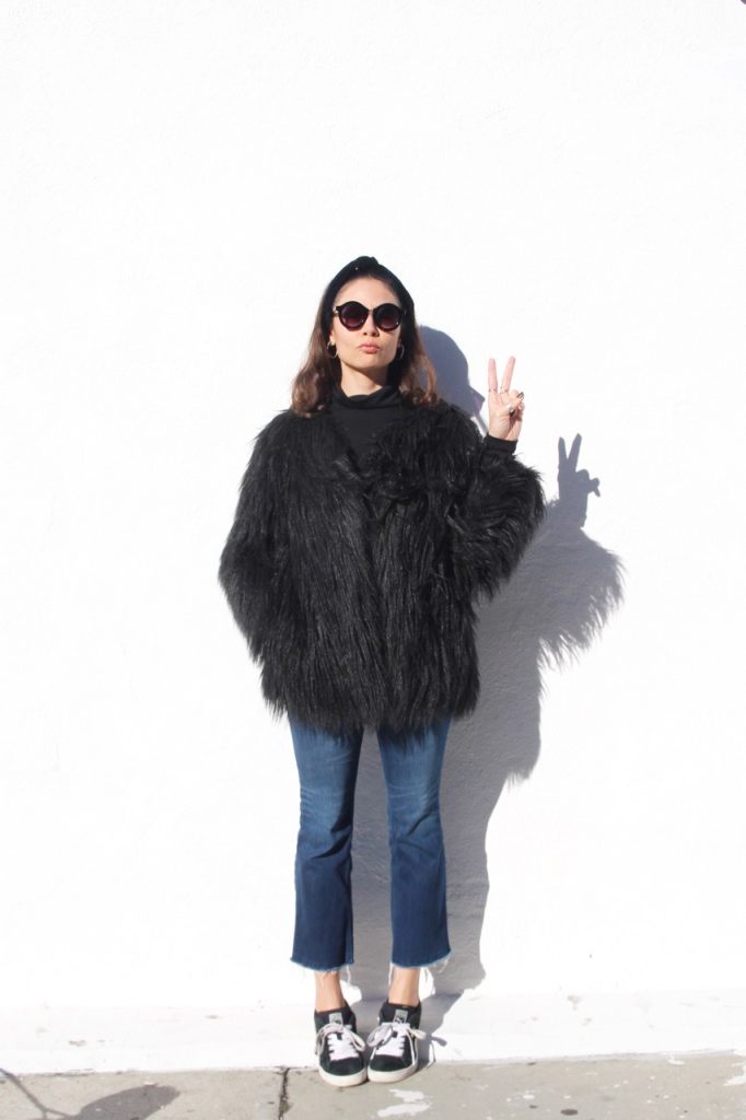 oversize black fuzzy coat