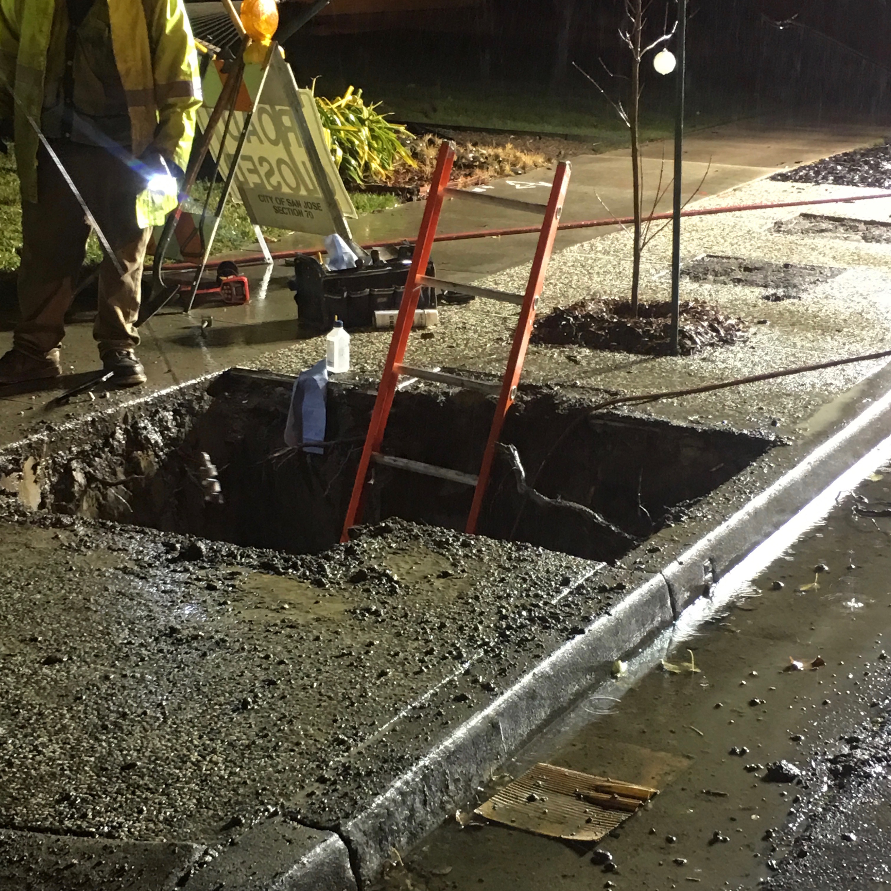sewer issue resulting in removal of cement