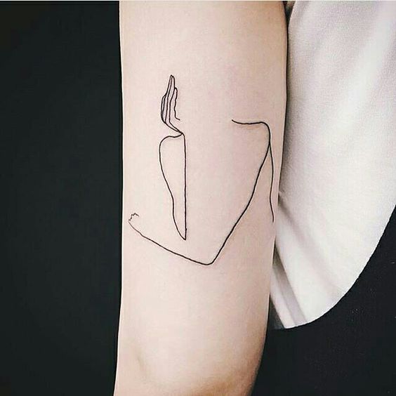 fine line abstract tattoo of person thinking