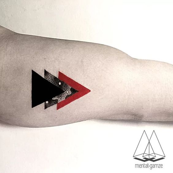 three triangles black white and red abstract tattoo