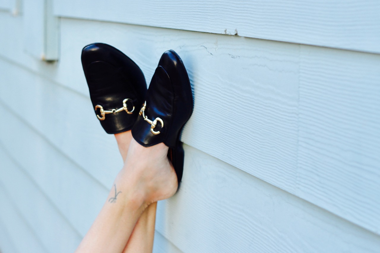 how to style black slide loafers Gucci