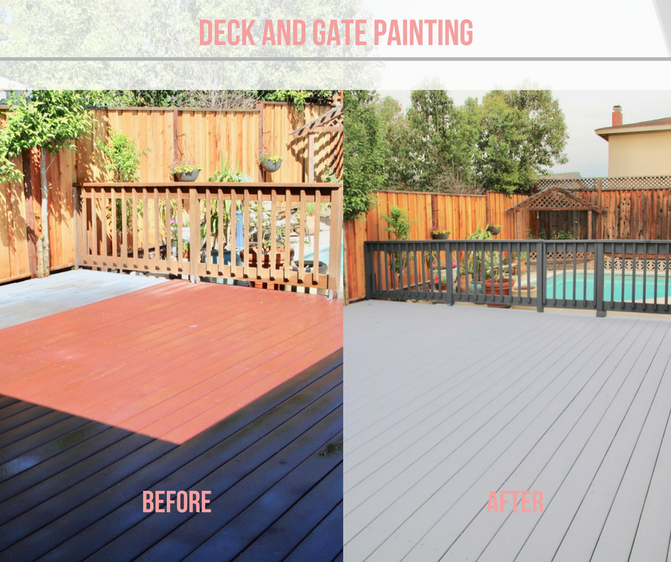 Light grey deck backyard makeover on a budget
