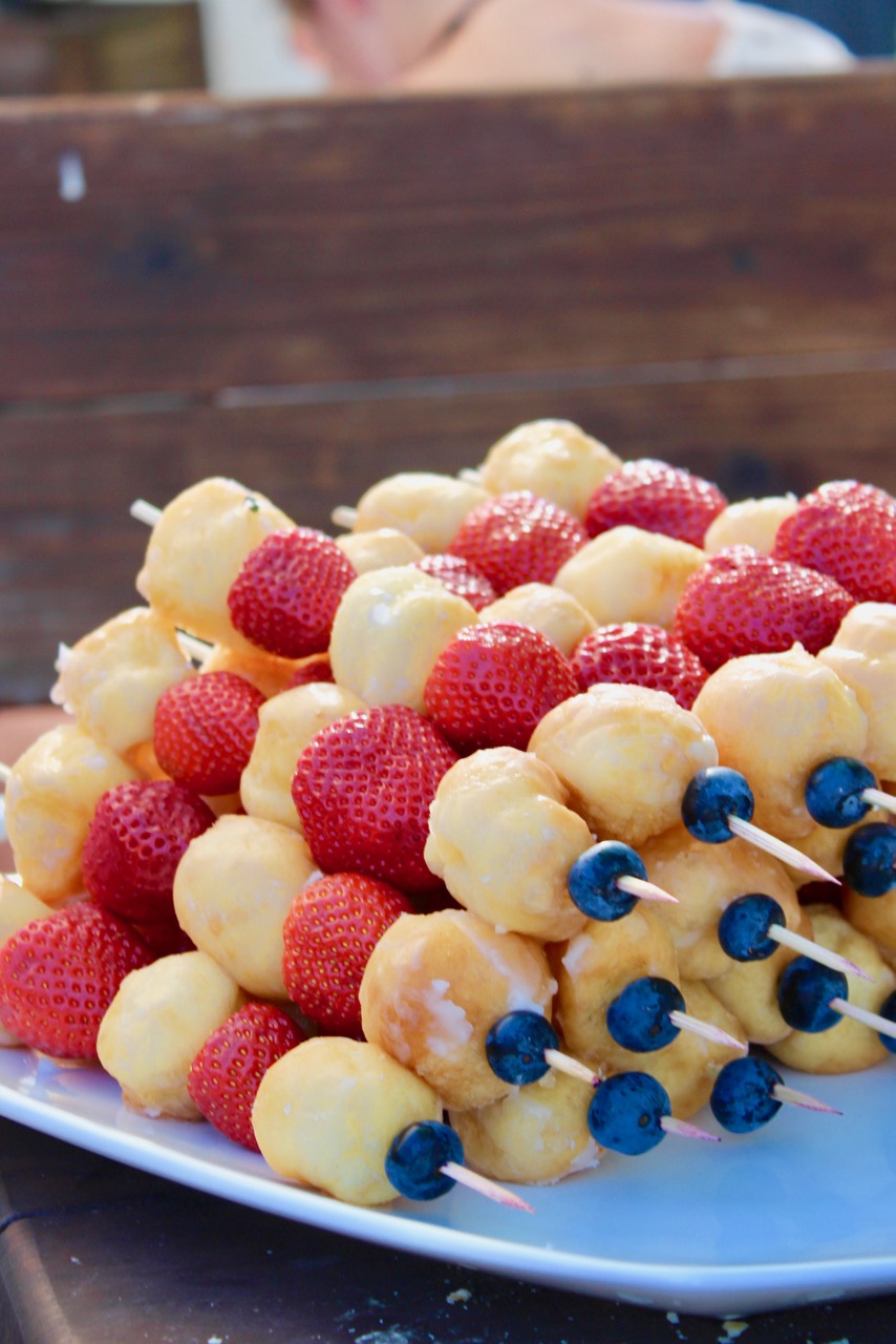 donut and berry skewers