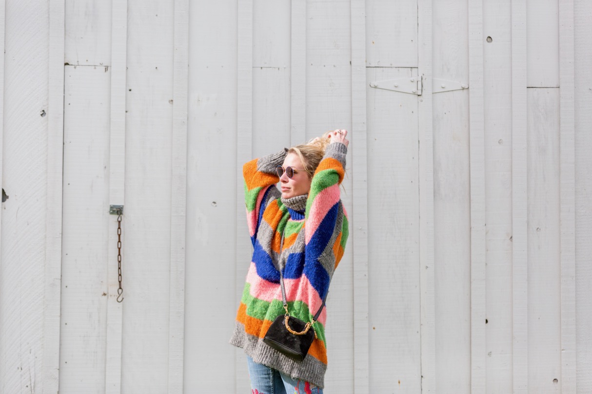 oversized multicolored striped knit sweater from Zara
