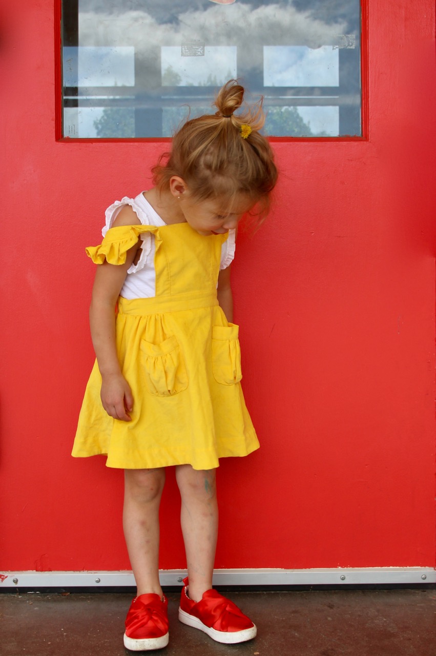 dapper crown yellow corduroy pinafore for little girl