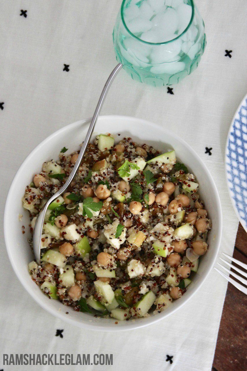 quinoa salad with chickpeas, feta, apples