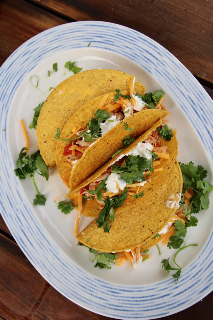 slow cooker four ingredient chicken tacos