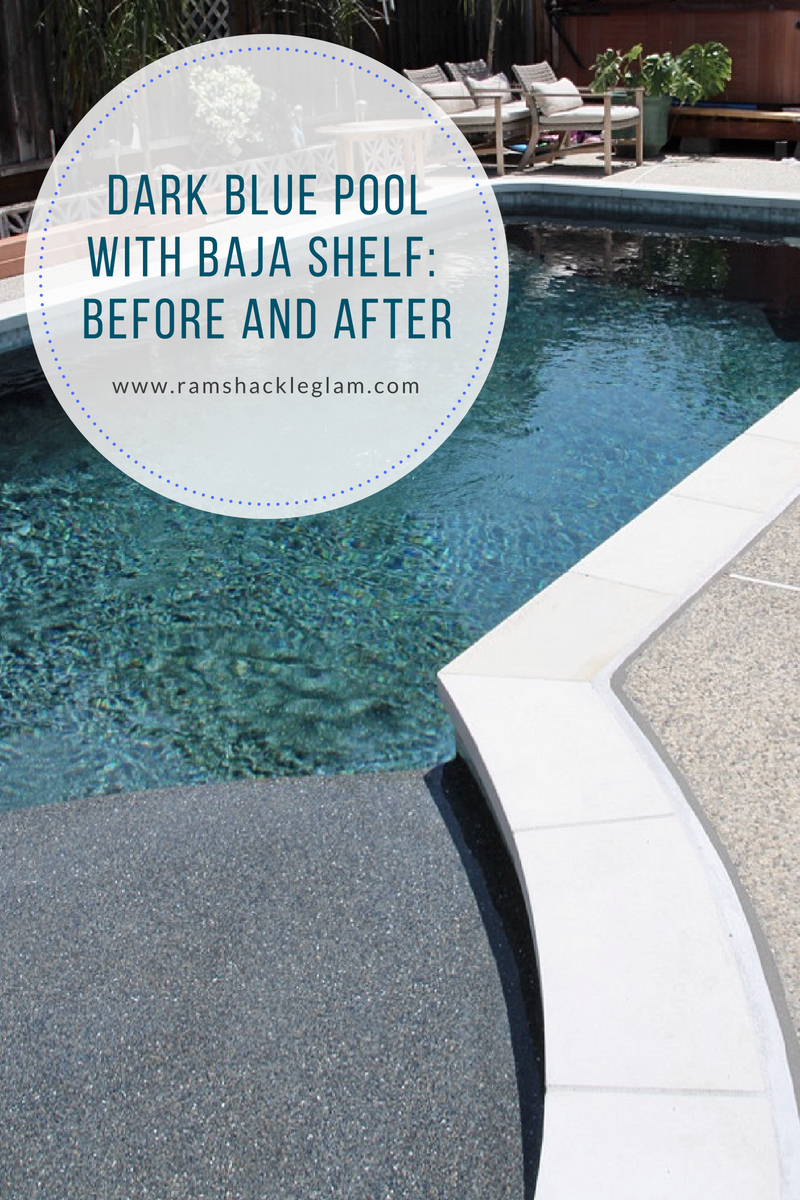 dark blue pool with Baja shelf and pebbletec