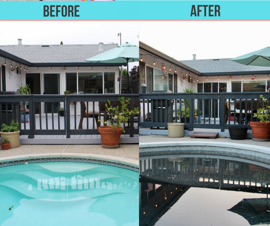 before and after pool renovation with Baja shelf