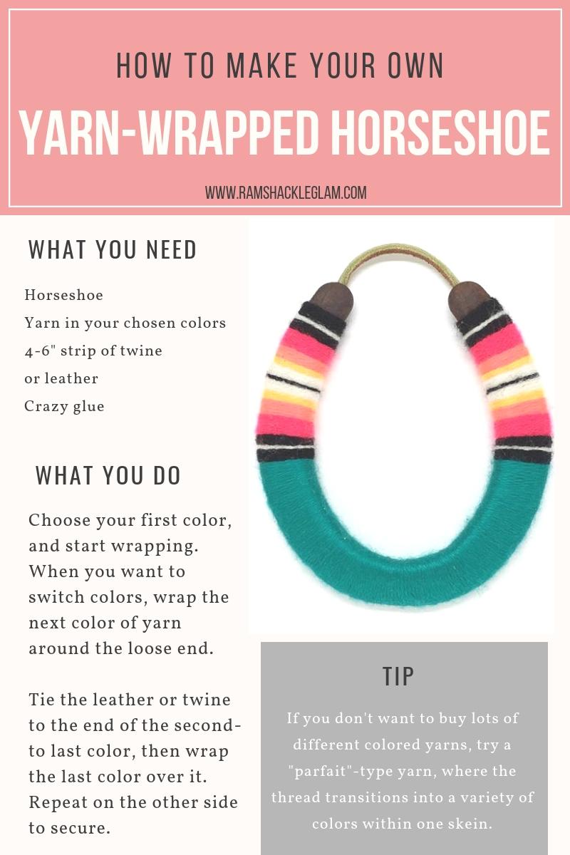 how to make a diy yarn-wrapped lucky horseshoe