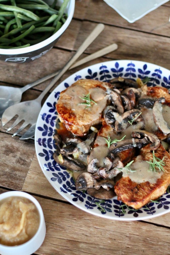 apple cider pork medallions with shallots and mushrooms