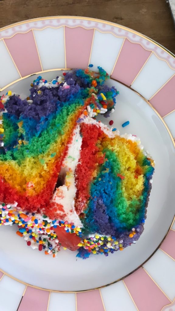 willy Wonka candyland rainbow surprise cake