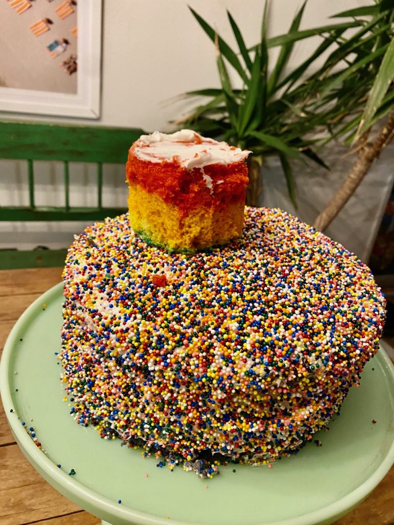 willy Wonka candyland rainbow surprise cake 